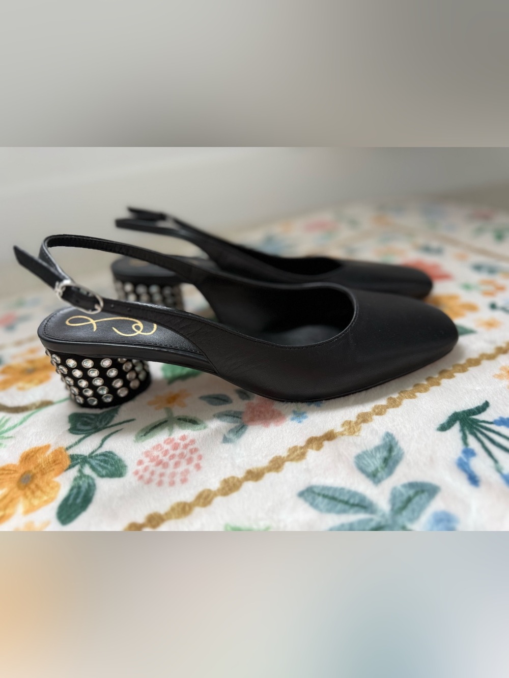 Sam Edelman Black Slingback Heels Crystal Block Heel Pointed Toe Pumps Size 7